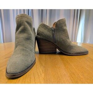 Lucky Brand Saucie Pointed Toe Ankle Bootie Suede Fossilized Jupiter Zip Sz 6.5